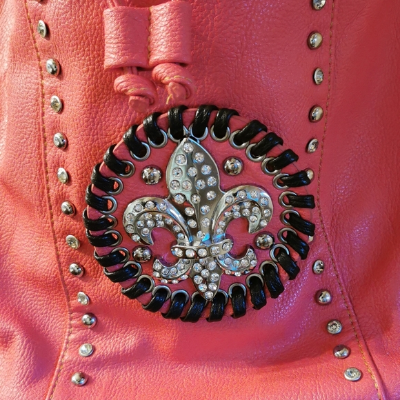 Fleur de lis leather deep bright pink purse - Picture 2 of 4